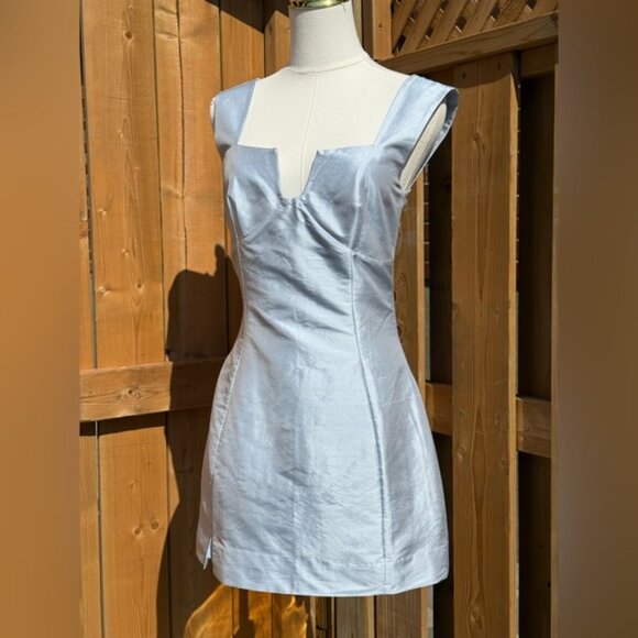 🆕 CULT GAIA 🧿 NWOT Marizia Silk-Dupioni Mini Dress, Coastal Blue - Sz US 2 - Picture 3 of 16